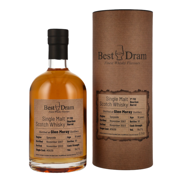 Glen Moray 16 Jahre 2007 2023 First fill Bourbon Barrel #5639 Best Dram 54,7% 0,7l