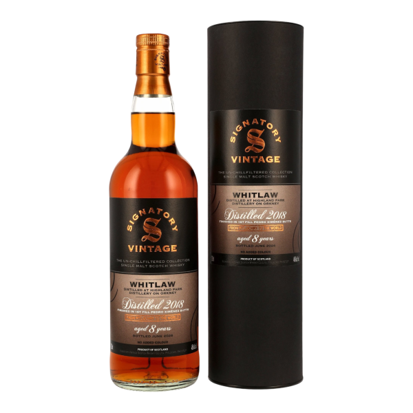 Whitlaw 8 Jahre 2018 2026 First Fill PX Sherry Butts Finish Signatory 46% 0,7l