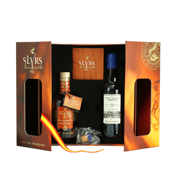 Slyrs Set Pedro Ximenez Faß 55,3% 0,35l / Bodega Tradition PX Sherry 15% 0,375l