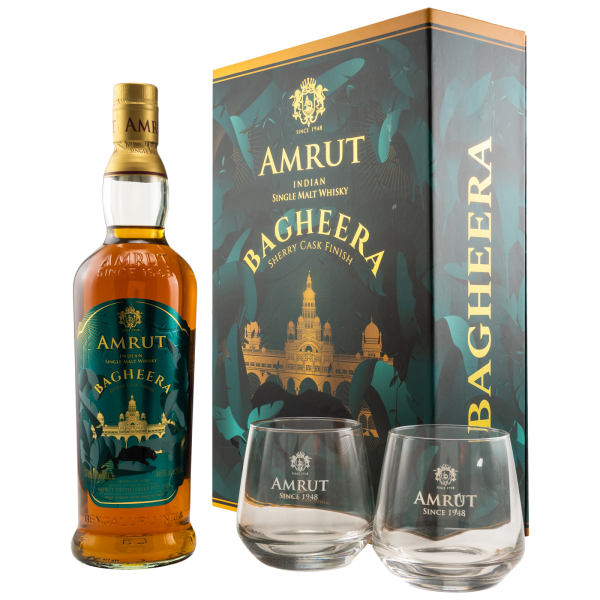 Amrut Bagheera Indian Single Malt 46% 0,7l + 2 Gläser